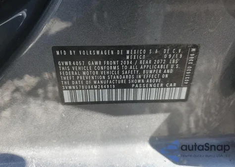 2019 Volkswagen Jetta S z USA, uszkodzony, nr VIN 3VWN57BU8KM264919